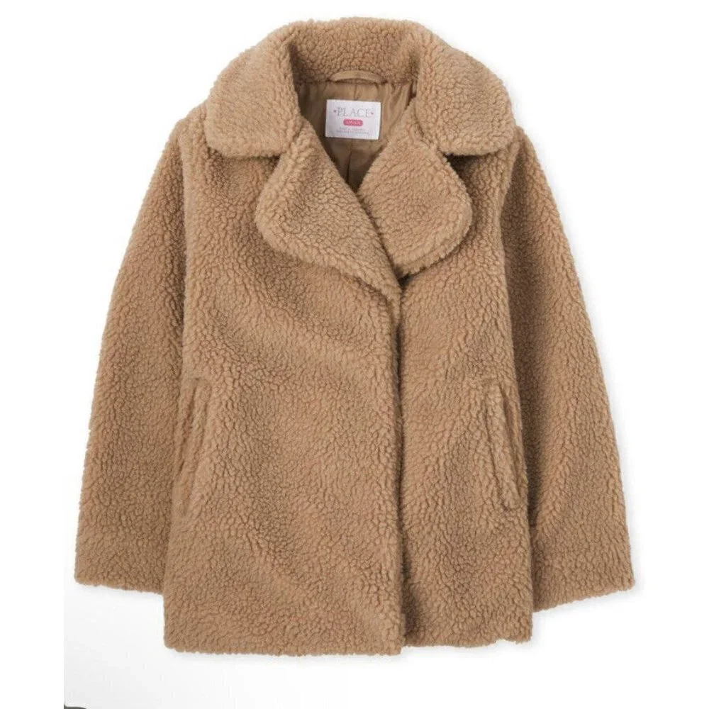 TCP The Childrens‎ Place Coat Jacket Girls Size 14 Tan Sherpa Teddy Bear